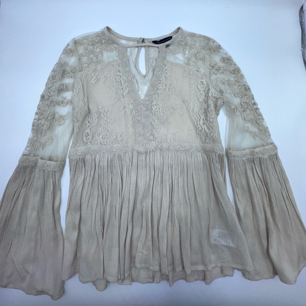 American Eagle | Cream Lace Back Boho Top